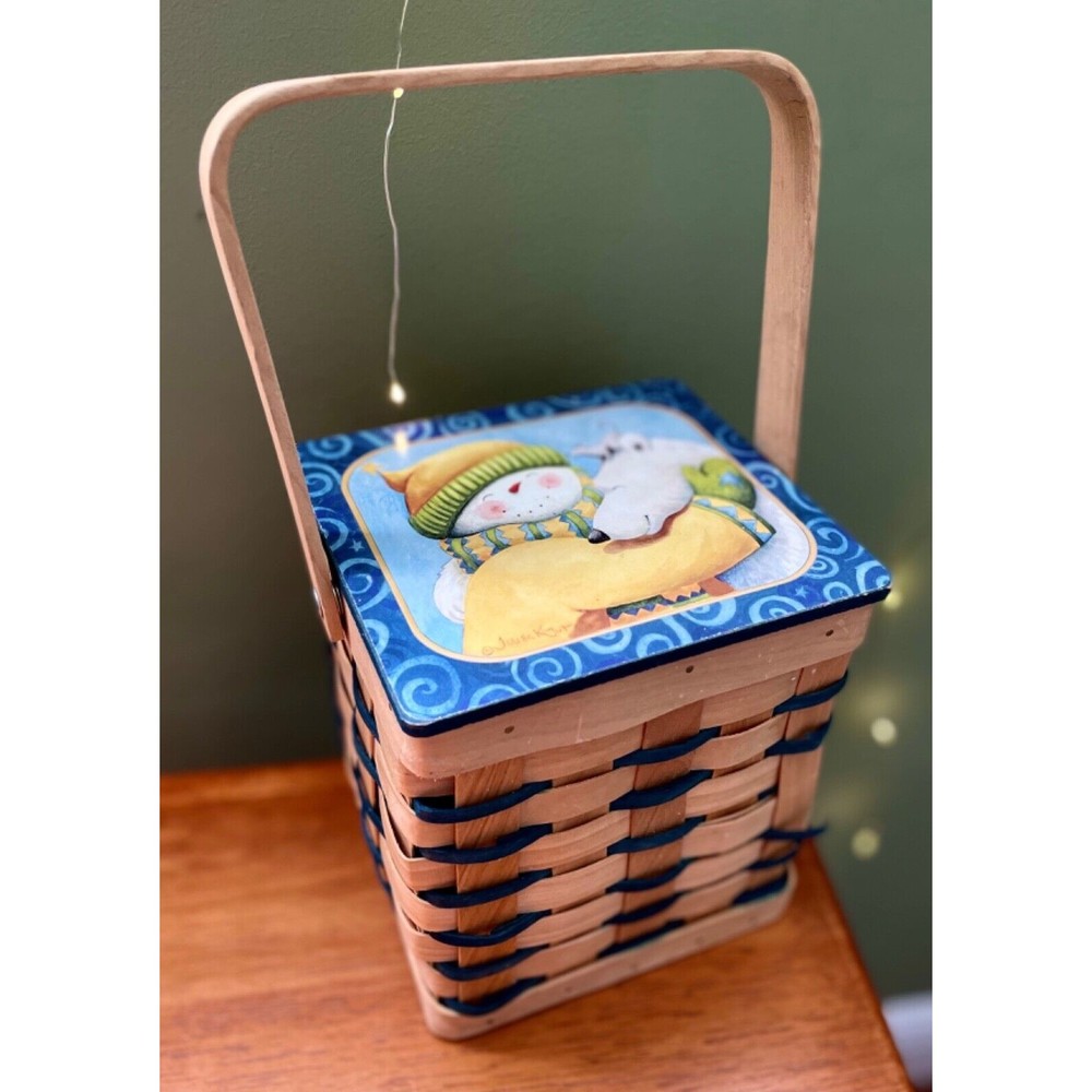 Wicker Snowman Basket Teresa Kogut Signed Christmas Storage Box